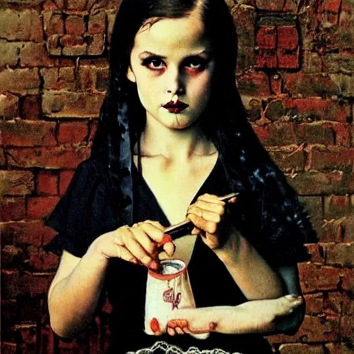 Prompt: goth girl, by Norman Rockwell