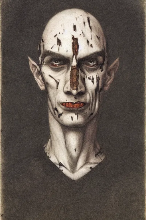 Image similar to portrait of beautiful young gothic oldman, warhammer, a lot of scars, the middle ages, highly detailed, artstation, illustration, art by alfred kubin, 8 k quality