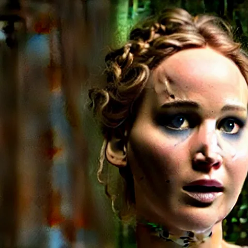 Image similar to jennifer lawrence as frankenstein's monster, color photography, sharp detail, still from the movie