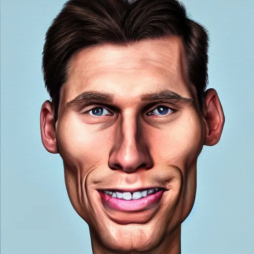 Image similar to Caricature portraits done of Jerma, realistic, hyperrealistic, very realistic, highly detailed, very detailed, extremely detailed, detailed, oil painting, digital art, trending on artstation