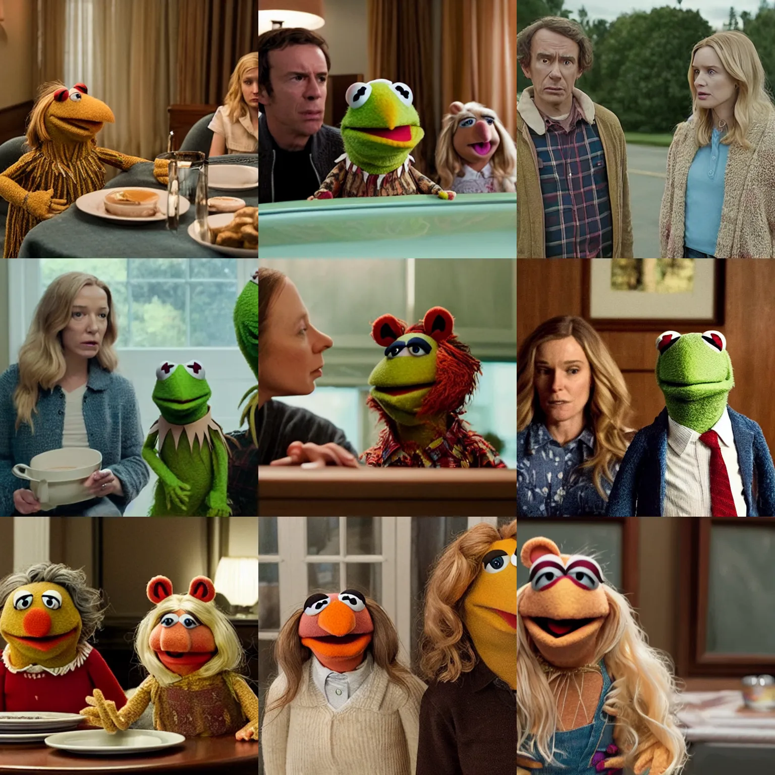 Prompt: “Movie still of Muppets Hereditary (2018) by Ari Aster”