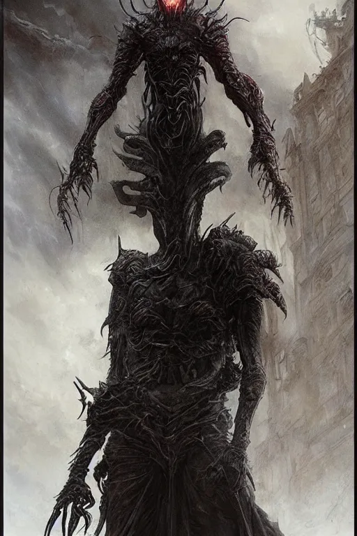 Image similar to portrait of timothee chalamet by hr giger, greg rutkowski, luis royo and wayne barlowe as a diablo, resident evil, dark souls, bloodborne monster