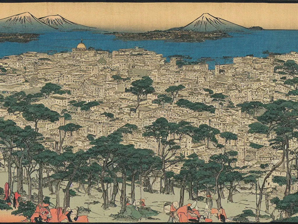 Prompt: View of the old Rome. Artwork by Hiroshige.