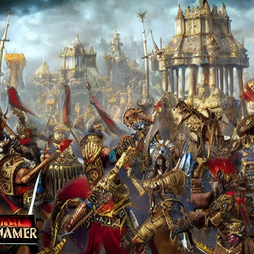 Image similar to total war warhammer 3 concept art, oil painting, hyper realistic, symmetrical, 4 k, highly ornate intricate details,