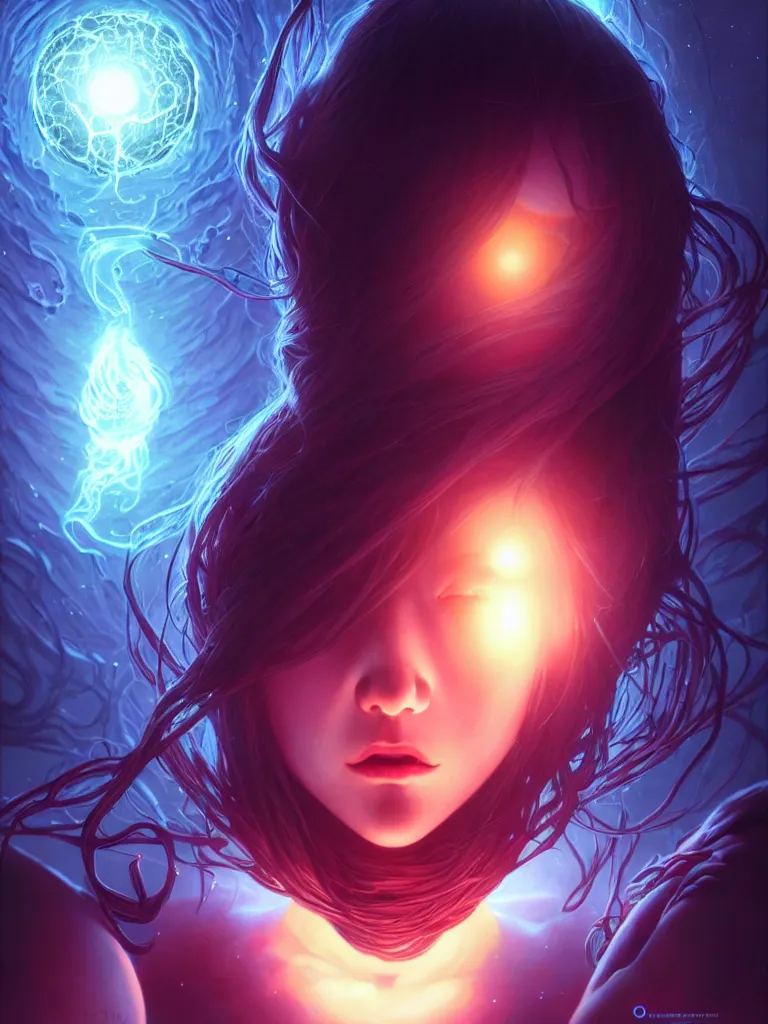 Image similar to azathoth girl save the earth, occlusion shadow, specular reflection, rim light, unreal engine, artgerm, artstation, art by hiroaki samura and ilya kuvshinov and ossdraws, intricate, highly detailed 8 k, cosmic horror illustration, extremely beautiful and aesthetic shape of face and body, movie poster