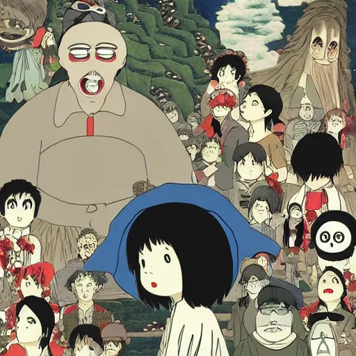 Image similar to studio ghibli in the style of junji ito