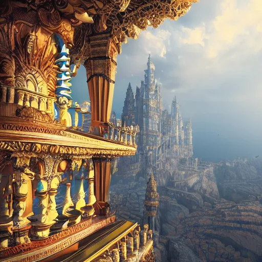 Prompt: palace in the sky, 4 k, intricate detailed, jaw dropping, gorgeous, surreal, octane render