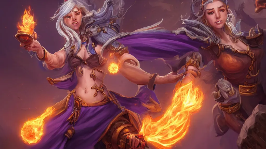 Image similar to hearthstone official professional art. a sorceress, wearing a robe casting a fire ball. insanely coherent physical body parts ( face, arms, legs, hair, eyes, pupil, eye white ). full body realistic, sharp focus, 8 k high definition, insanely detailed, intricate, elegant, smooth, sharp focus, illustration, artstation