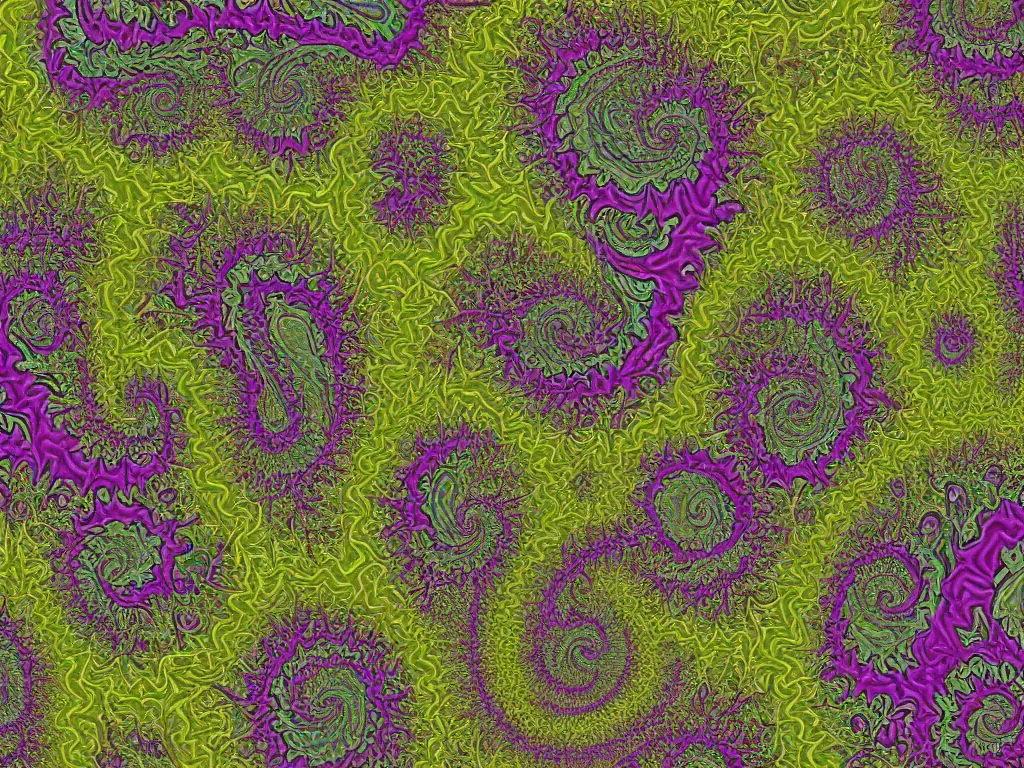 Prompt: 3d fractal swirling maze paisley colors lichen patterns