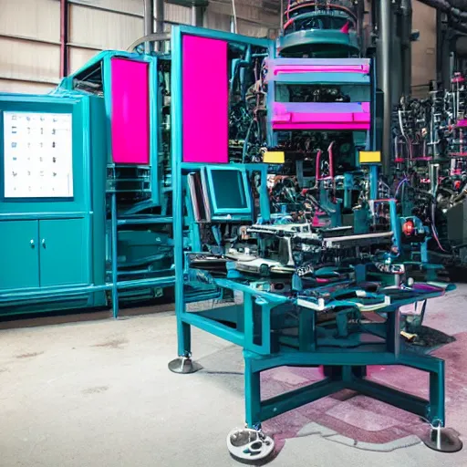 Image similar to complex and detailed industrial machine. Dark teal and magenta. Electrical and Mechanical Engineering