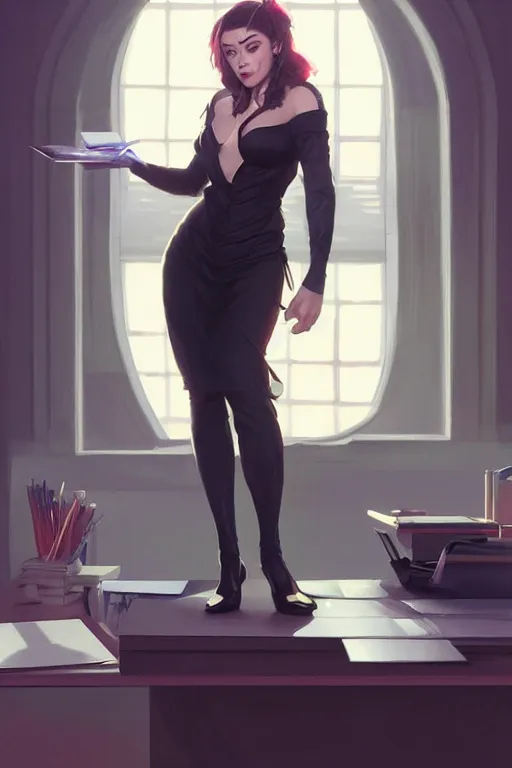 Image similar to actress Belladonna as an office boss, highly detailed, digital painting, artstation, concept art, smooth, sharp focus, illustration, Unreal Engine 5, 8K, art by artgerm and greg rutkowski and edgar maxence