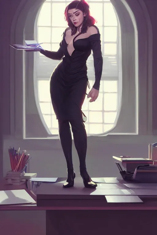 Prompt: actress Belladonna as an office boss, highly detailed, digital painting, artstation, concept art, smooth, sharp focus, illustration, Unreal Engine 5, 8K, art by artgerm and greg rutkowski and edgar maxence