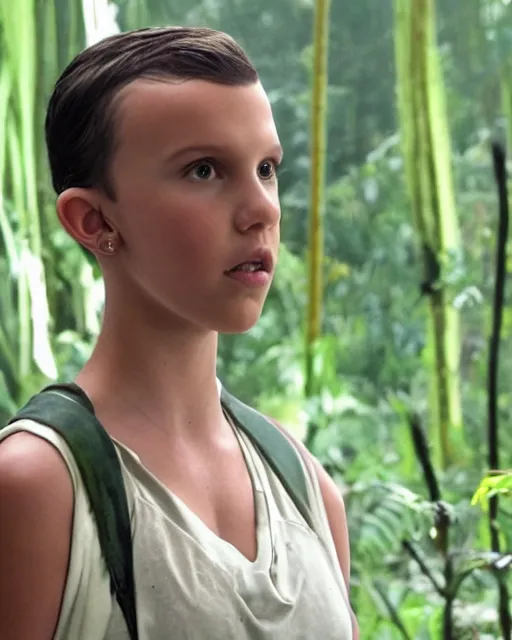 Prompt: Millie Bobby Brown in a jungle of lightning