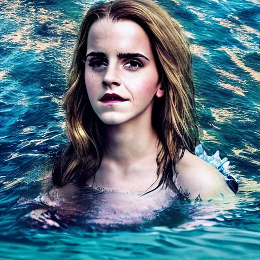Image similar to a portrait of emma watson as a mermaid in a scenic environment by elsa bleda