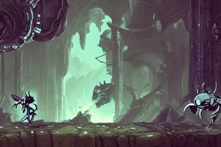 Image similar to 2 d metroidvania map with a stage boss, hollow knight inspired, concept art, digital painting, trending on artstation, highly detailed, epic composition, 8 k uhd