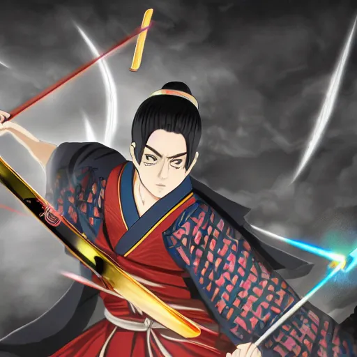 Prompt: A picture of Ei from Genshin Impact in a duel with the Shogun of Japan, 4k, artstation, anime style