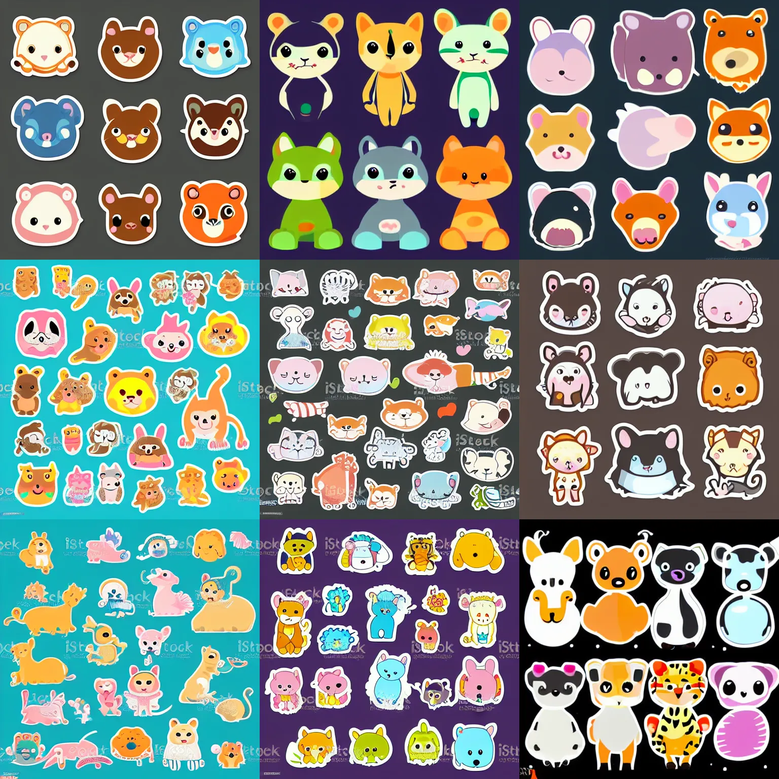 Prompt: cute animal stickers,vector art