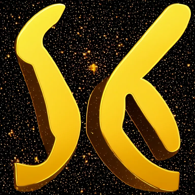 Image similar to letter q in gold style on space background, highly detailed