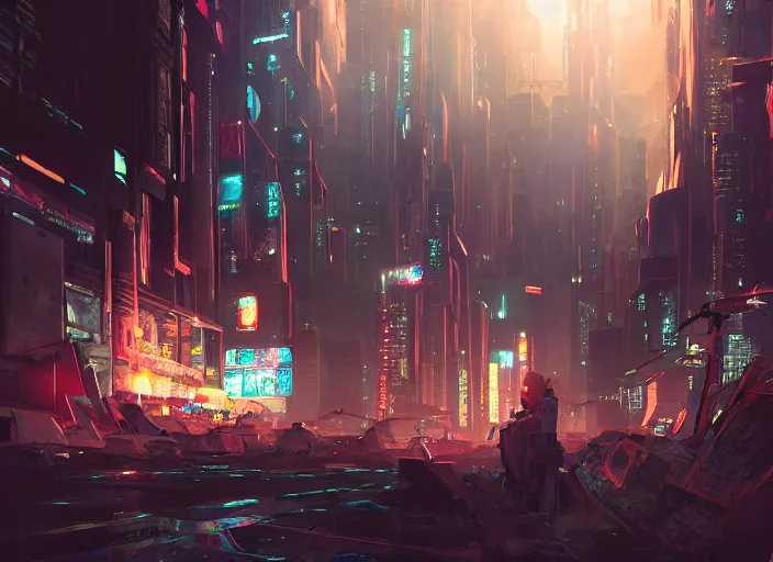 Image similar to meteorite hitting a cyberpunk city at night by wlop, key visual, high detail, digital art