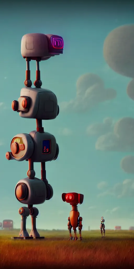 Image similar to tall cute robot with his best dog friend, by Simon Stalenhag, unreal engine, octane render, 8k, rule of thirds