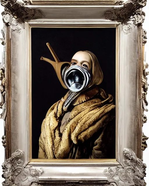 Prompt: a maximalist portrait a with large lips and with large eyes, expressive, deformed face, wearing a bone gas mask, baroque by jenny saville and ( ( ( caravaggio ) ) ) in style of digital illustration art, rembrandt lighting, ray tracing, hyper detailed, sharp focus, soft light 4 k, framed in image