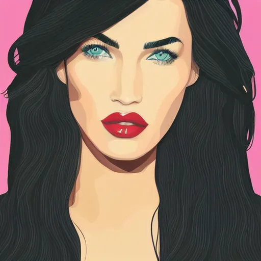 Prompt: megan fox colorful portrait, artwork by arunas kacinskas, graphic design, flat color and line, sketch, minimalistic, procreate, digital illustration, ipad pro, vector illustration, doodle, graphic, inky illustration, pastel