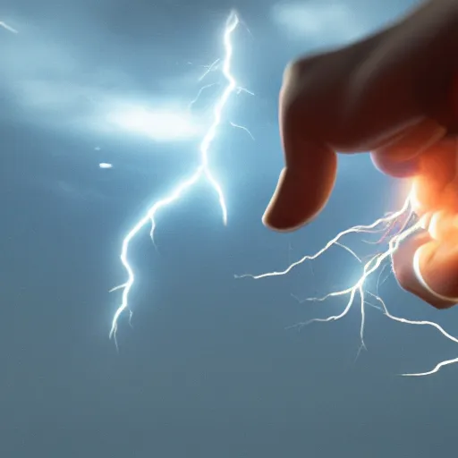 Image similar to hyper realistic lightning storm in a beautiful girl's hand. higly detailed, complex, unreal engine 5.