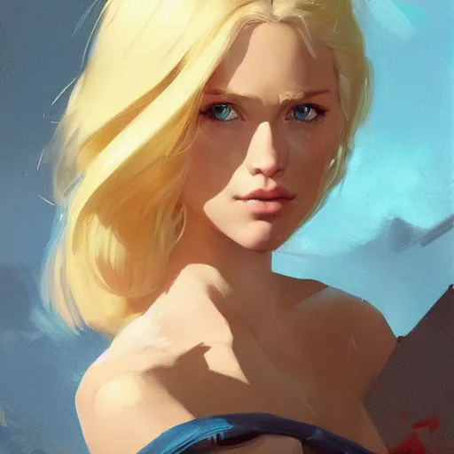 Prompt: portrait of beautiful girl with blond hair and blue eyes, League of Legend illustration by Greg Rutkowski:1, profile picture by Gil Elvgren:2, asymmetrical, Organic Painting, Ambient Occlusion:3, Matte Painting, geometric shapes, hard edges, street art, trending on the artstation, realistic:2 by Sachin Teng:5