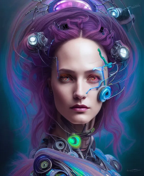 Image similar to a whirlwind of souls rushing inside the metaverse, half body, jewelry, hologram, dreads, android, cyborg, cyberpunk face, by loish, d & d, fantasy, intricate, elegant, highly detailed, colorful, vivid color, digital painting, artstation, concept art, art by artgerm and greg rutkowski and alphonse mucha