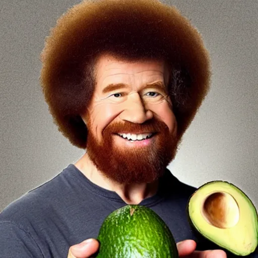 Prompt: bob ross embedded in an avocado