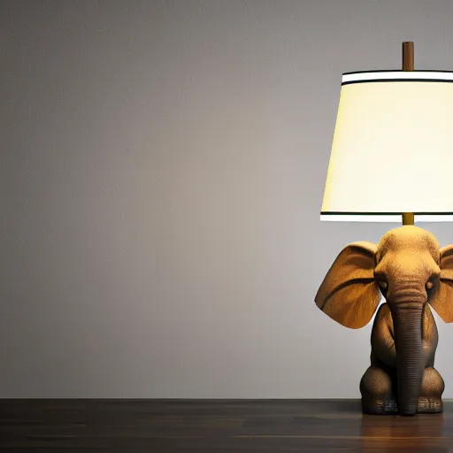 Image similar to a large lamp, shaped as an elephant, placed in a large living room, art designers magazine HD photo superrealism 3d 8k resolution
