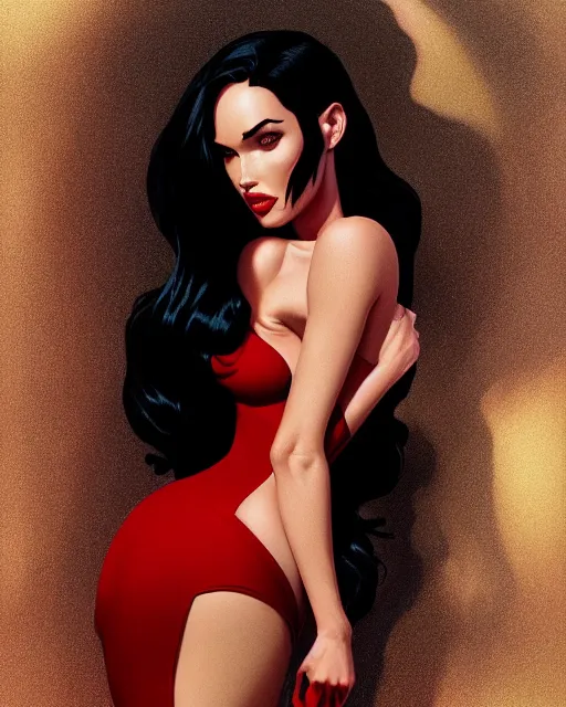 Image similar to highly detailed vfx portrait of megan fox as jessica rabbit, stephen bliss, unreal engine, greg rutkowski, loish, rhads, beeple, makoto shinkai and lois van baarle, ilya kuvshinov, rossdraws, tom bagshaw, alphonse mucha, global illumination, detailed and intricate environment