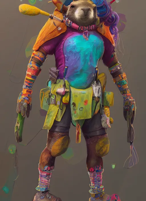 Image similar to detailed full body concept art illustration colorful pastel painting of an anthropomorphic capybara superhero in full intricate clothing, biomutant, ultra detailed, digital art, octane render, 4K