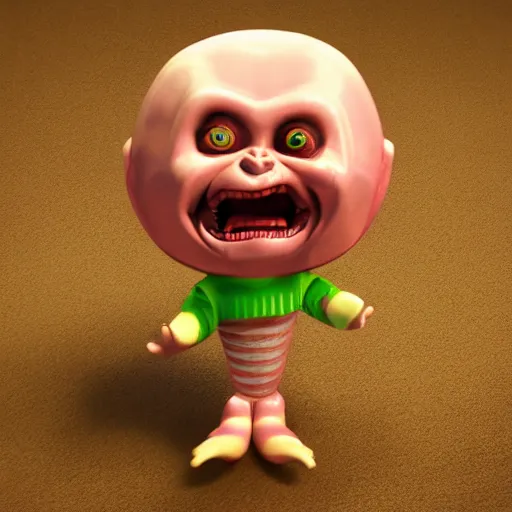 Image similar to ice cream popsicle shaped like screaming chucky doll, octane render, centered, highly detailed