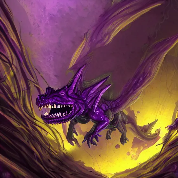 Image similar to inside a cavernous living stomach, the walls purple and pulsing, acid pooling on the floor, melting and digesting a small dragon, food pov, micro pov, vore art, digital art, pov furry art, anthro art, furry, warframe infested art, high quality, 8k 3D realistic, macro art, micro art, Furaffinity, Deviantart, Eka's Portal, G6