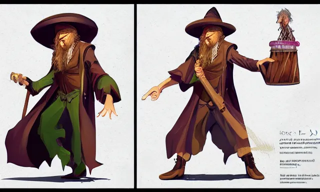 Image similar to 🧙‍♂️ Character art of a D&D wizard doing magic in his laboratory, with a blond beard and curly hair and a wide-brimmed straw hat, concept art, digital art