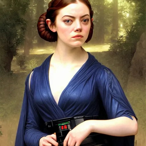 Image similar to emma stone as princess leia in star wars, by william bouguereau