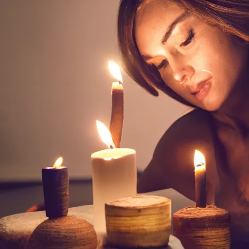 Image similar to portrait of yogawoman making homemade candles, photoshot, hyper detailed, 8k,