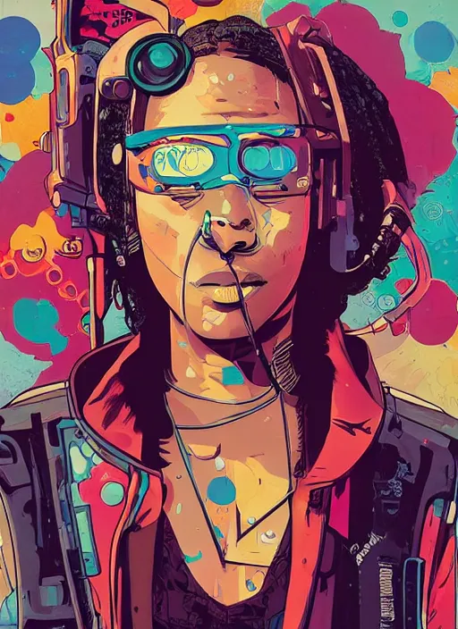 Image similar to sophia igwe. cyberpunk. portrait illustration, pop art, splash painting, art by geof darrow, ashley wood, alphonse mucha, makoto shinkai ( apex legends )