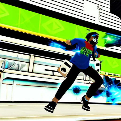 Image similar to woolie madden in jet se radio future, bomb rush cyberfunk, jet set radio sequel, cel - shading, unreal engine 5