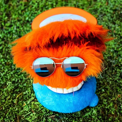 Prompt: bip bippadotta, happy meal toy, orange fuzzy muppet, wearing sunglasses