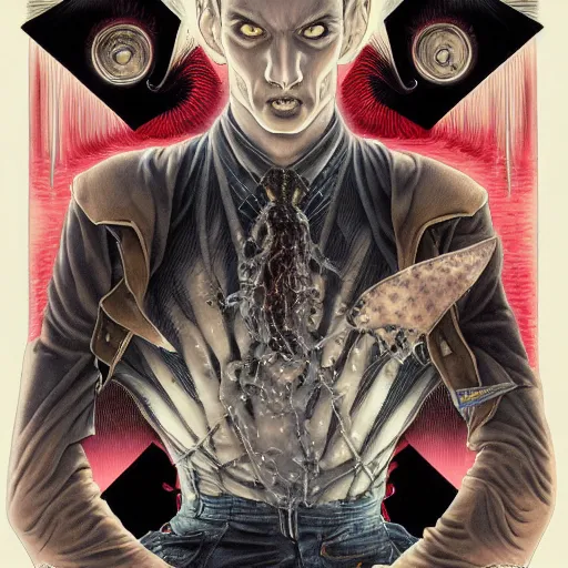 Image similar to portrait of eminem, vampire, symmetrical, by yoichi hatakenaka, masamune shirow, josan gonzales and dan mumford, ayami kojima, takato yamamoto, barclay shaw, karol bak, yukito kishiro