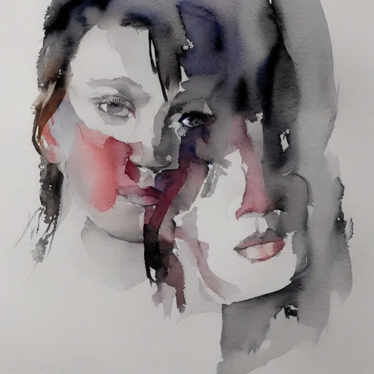 Image similar to beautiful face woman, grey, colorless and silent, watercolor portraits by Luke Rueda Studios and David downton