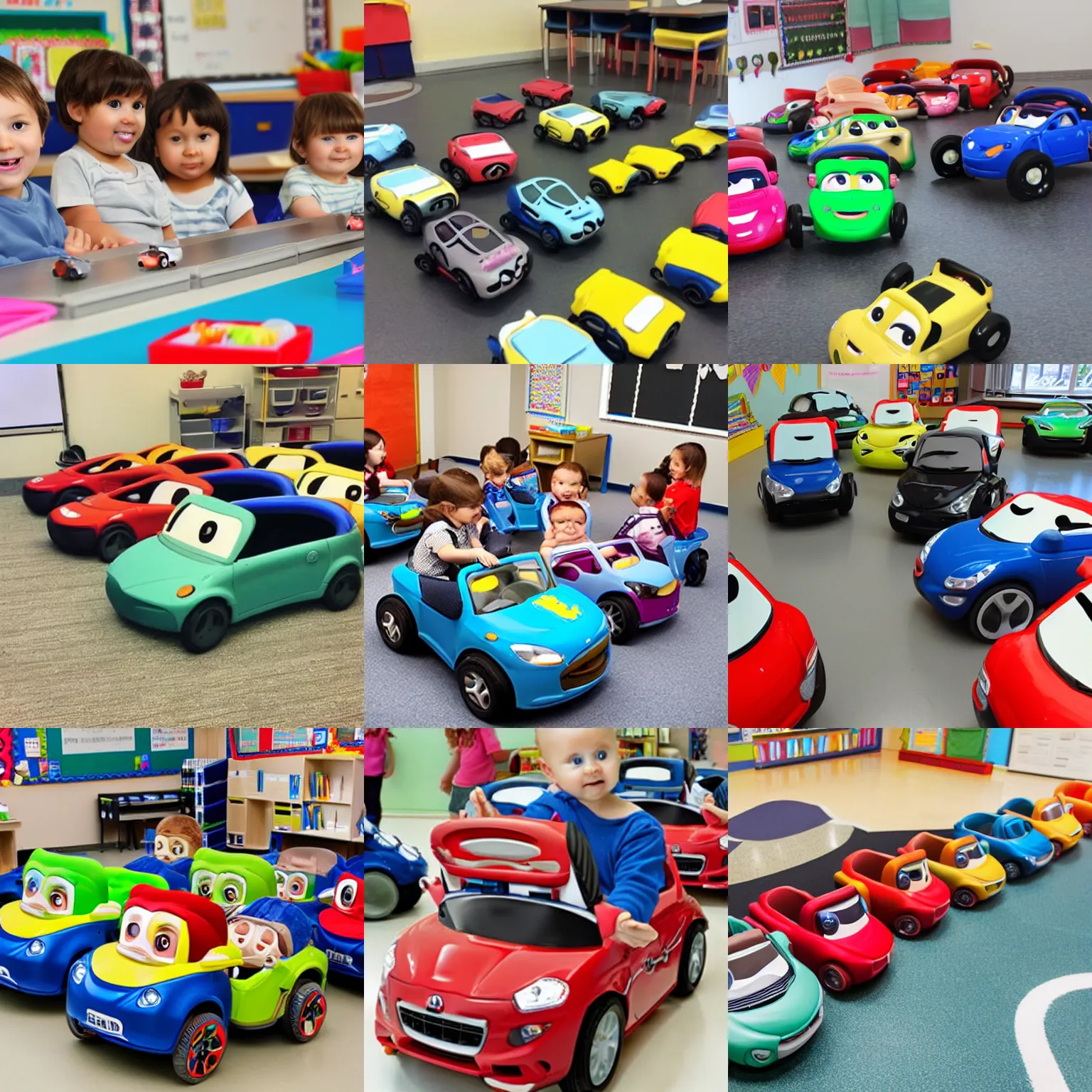 Prompt: baby cars in a school class