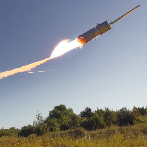 Image similar to rocket breaking through the sky with triangular shaped smoke trail leading behind it