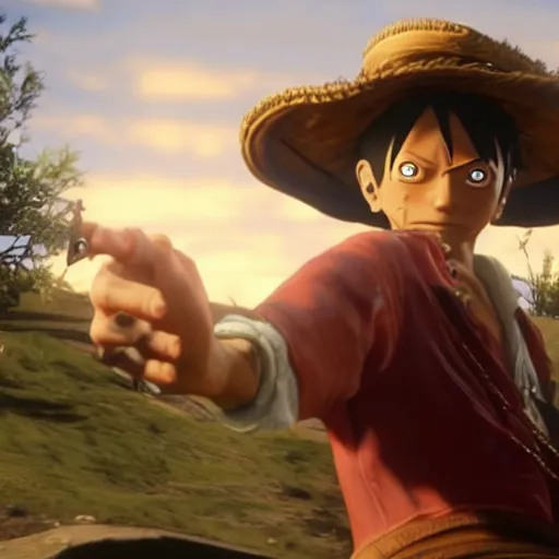 Prompt: luffy the pirate in red dead redemption 2 4K quality