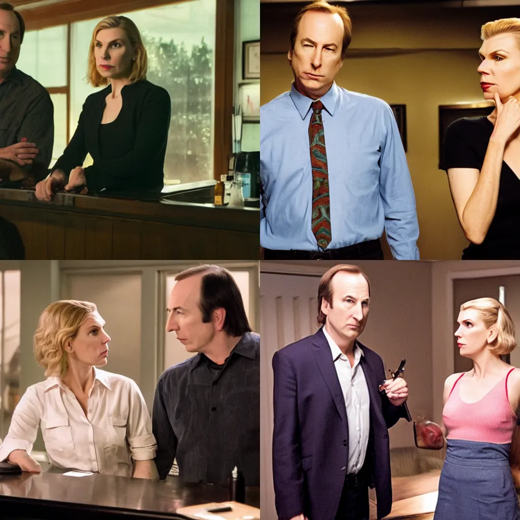 Prompt: picture of Bob Odenkirk and Rhea Seehorn in Pulp Fiction