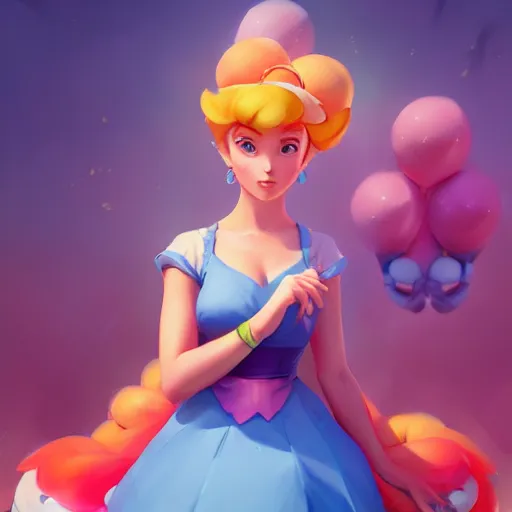 Prompt: painted portrait of princess peach from super mario, fantastically pastel colors, octane render, matte painting concept art, official fanart behance hd artstation by jesper elsing, by rhads and makoto shinkai and lois van baarle and ilya kuvshinov and rossdraws