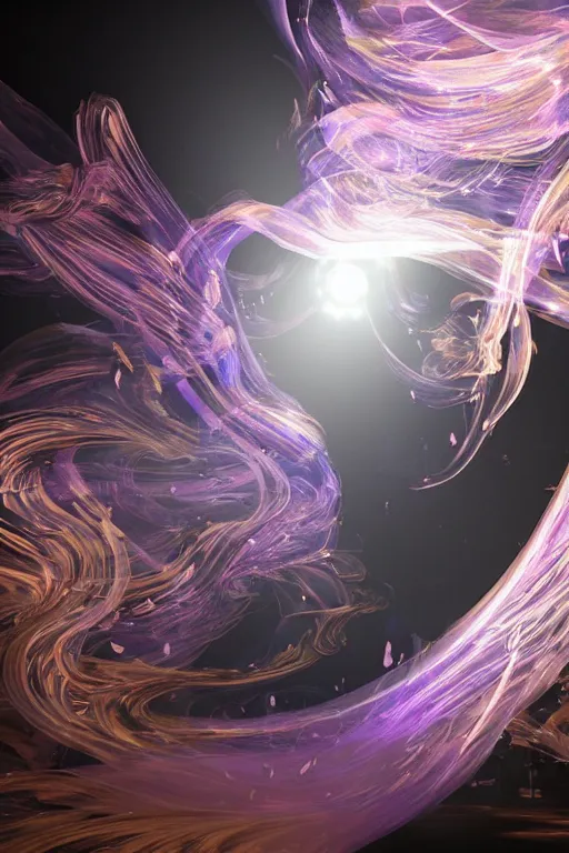 Prompt: swirling light streaks and ornate flowing smoke streams and smooth particle effects, fume fx, unreal engine