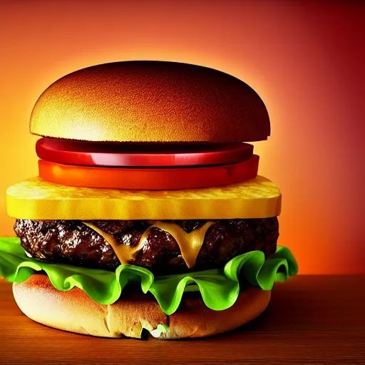 Image similar to a burger in the shape of a cat, with fries, volumetric lighting, 4 k